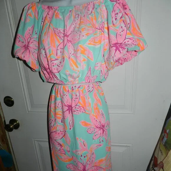 LILLY PULITZER Esmeray Set Surf Blue Bonita Blooms Skirt Puff Crop Top⌚🏃⚡💨🚚 - Picture 3 of 13